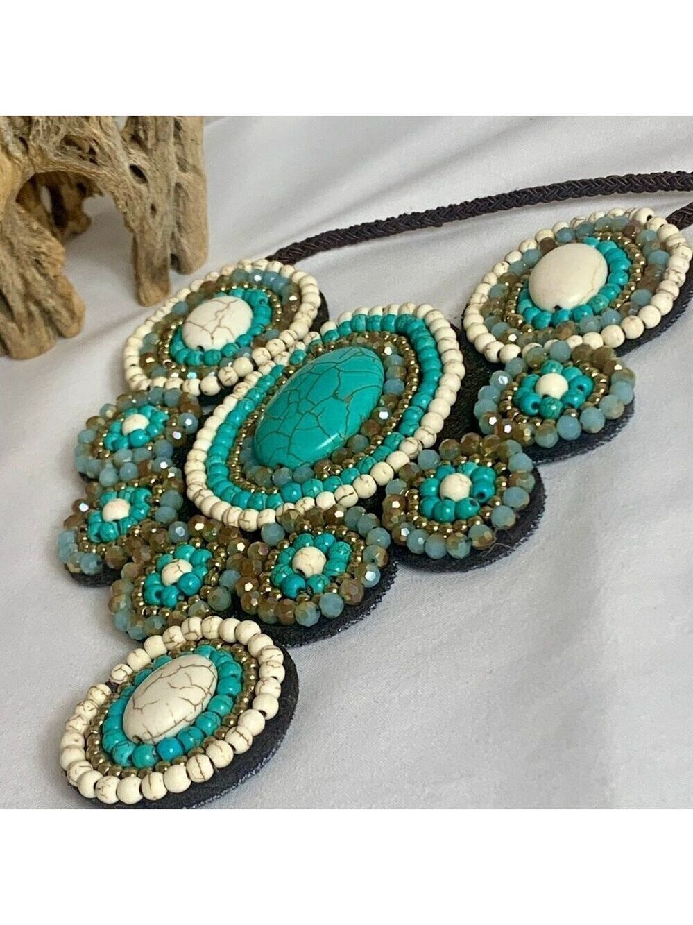 Beaded Bib Collar Necklace Thai Style - Picture 7 of 8